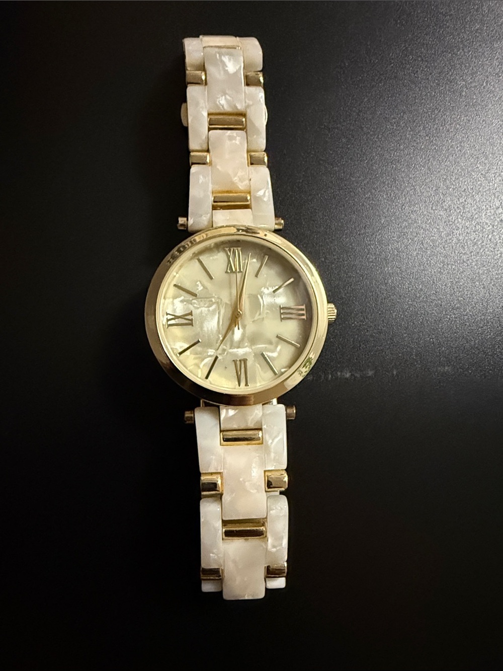 INC International Concepts Gold-Tone Bracelet Watch with Cream Links